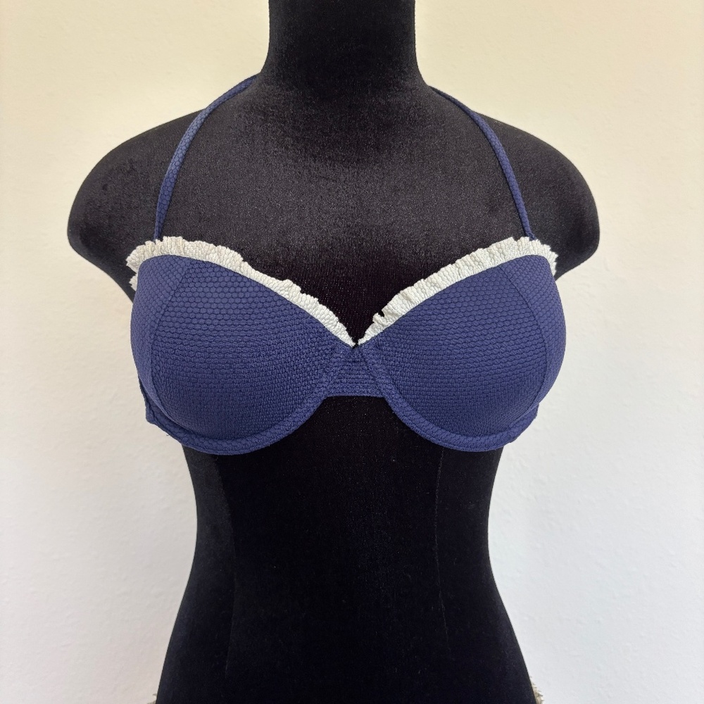 Topshop Navy Ruffle Bikini Top